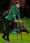 15 March 2019; Injured Ireland captain David Hawkshaw prior to the U20 Six Nations Rugby Championship match between Wales and Ireland at Zip World Stadium in Colwyn Bay, Wales.