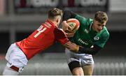 15 March 2019; Jonathan Wren of Ireland is tackled by Tomi Lewis of Wales during the U20 Six Nations Rugby Championship match between Wales and Ireland at Zip World Stadium in Colwyn Bay, Wales. Photo by Piaras Ó Mídheach/Sportsfile