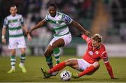 15 March 2019; Daniel Carr of Shamrock Rovers in action against Kris Twardek of Sligo Rovers during the SSE Airtricity League Premier Division match between Shamrock Rovers and Sligo Rovers at Tallaght Stadium in Dublin. Photo by Harry Murphy/Sportsfile