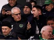 15 March 2019; Republic of Ireland manager Mick McCarthy, left, and assistant coach Robbie Keane during the SSE Airtricity League Premier Division match between Shamrock Rovers and Sligo Rovers at Tallaght Stadium in Dublin. Photo by Harry Murphy/Sportsfile