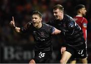 15 March 2019; Sean Murray of Dundalk celebrates with team-mate Daniel Kelly after scoring his side's first goal during the SSE Airtricity League Premier Division match between Derry City and Dundalk at Ryan McBride Brandywell Stadium in Derry Photo by Oliver McVeigh/Sportsfile