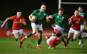 15 March 2019; Sean French of Ireland gets past Tiaan Thomas-Wheeler of Wales, below, during the U20 Six Nations Rugby Championship match between Wales and Ireland at Zip World Stadium in Colwyn Bay, Wales. Photo by Piaras Ó Mídheach/Sportsfile
