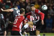 15 March 2019; Darren Cole of Derry City in action against Pat Hoban of Dundalk during the SSE Airtricity League Premier Division match between Derry City and Dundalk at Ryan McBride Brandywell Stadium in Derry Photo by Oliver McVeigh/Sportsfile