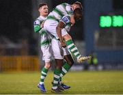 15 March 2019; Daniel Carr of Shamrock Rovers celebrates after scoring his side's first goal with team-mates Ronan Finn, centre, and Trevor Clarke during the SSE Airtricity League Premier Division match between Shamrock Rovers and Sligo Rovers at Tallaght Stadium in Dublin. Photo by Harry Murphy/Sportsfile