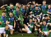 15 March 2019; Ireland players celebrate with the cup after winning the U20 Six Nations Rugby Championship match between Wales and Ireland at Zip World Stadium in Colwyn Bay, Wales. Photo by Piaras Ó Mídheach/Sportsfile