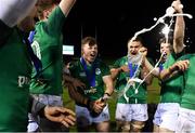 15 March 2019; Josh Wycherley of Ireland celebrates with champagne after winning the U20 Six Nations Rugby Championship match between Wales and Ireland at Zip World Stadium in Colwyn Bay, Wales. Photo by Piaras Ó Mídheach/Sportsfile