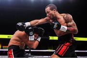 15 March 2019; D’Mitrius Ballard, right, and Victor Fonseca during their super middleweight contest at the Liacouras Center in Philadelphia, USA. Photo by Stephen McCarthy / Sportsfile