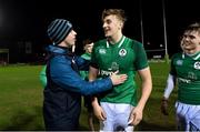 15 March 2019; Ireland head coach Noel McNamara celebrates with captain Charlie Ryan after the U20 Six Nations Rugby Championship match between Wales and Ireland at Zip World Stadium in Colwyn Bay, Wales. Photo by Piaras Ó Mídheach/Sportsfile
