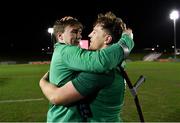 15 March 2019; Injured Ireland captain David Hawkshaw celebrates with team-mate Liam Turner after the U20 Six Nations Rugby Championship match between Wales and Ireland at Zip World Stadium in Colwyn Bay, Wales. Photo by Piaras Ó Mídheach/Sportsfile