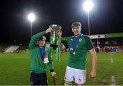 15 March 2019; Ireland captains David Hawkshaw, left, and Charlie Ryan celebrate with the cup after the U20 Six Nations Rugby Championship match between Wales and Ireland at Zip World Stadium in Colwyn Bay, Wales. Photo by Piaras Ó Mídheach/Sportsfile