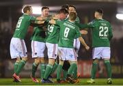15 March 2019; Dan Casey, centre, of Cork City celebrates with team-mates after scoring his side's second goal during the SSE Airtricity League Premier Division match between Cork City and Bohemians at Turners Cross in Cork.  Photo by Eóin Noonan/Sportsfile