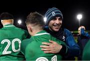 15 March 2019; Ireland head coach Noel McNamara celebrates with Colm Reilly after during the U20 Six Nations Rugby Championship match between Wales and Ireland at Zip World Stadium in Colwyn Bay, Wales. Photo by Piaras Ó Mídheach/Sportsfile