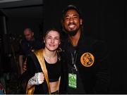 15 March 2019; Katie Taylor with boxer Demetrius Andrade after her WBA, IBF & WBO Female Lightweight World Championships unification bout with Rose Volante at the Liacouras Center in Philadelphia, USA. Photo by Stephen McCarthy / Sportsfile