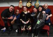 15 March 2019; Katie Taylor relaxes in her dressing room with cutman Danny Milano, coach Ross Enamait, manager Brian Peters, her mother Bridget, and Tomas Rohan after defeating Rose Volante in their WBA, IBF & WBO Female Lightweight World Championships unification bout at the Liacouras Center in Philadelphia, USA. Photo by Stephen McCarthy / Sportsfile