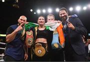 15 March 2019; Katie Taylor celebrates, from left, with coach Ross Enamait, manager Brian Peters and promoter Eddie Hearn after defeating Rose Volante in their WBA, IBF & WBO Female Lightweight World Championships unification bout at the Liacouras Center in Philadelphia, USA. Photo by Stephen McCarthy / Sportsfile