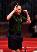 16 March 2019; Team Ireland's Francis Power, a member of Navan Arch Club, from Navan, Co. Meath, during his final set against Boudewijn Vanderydt of Belgium which he won 11-1 to win his match 3-2 during the Finals 29+ Division 4 at the Table Tennis matches on Day Two of the 2019 Special Olympics World Games in the Abu Dhabi National Exhibition Centre, Abu Dhabi, United Arab Emirates. Photo by Ray McManus/Sportsfile