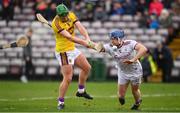 16 March 2019; Conor McDonald of Wexford shoots to score their side’s second goal, despite the efforts of Paul Killeen of Galway during the Allianz Hurling League Division 1 Quarter-Final match between Galway and Wexford at Pearse Stadium in Salthill, Galway. Photo by Sam Barnes/Sportsfile