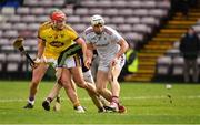 16 March 2019; Lee Chin of Wexford takes s hot at goal, despite the attentions of Gearoid McInerney and Fergal Flannery, hidden, both of Galway during the Allianz Hurling League Division 1 Quarter-Final match between Galway and Wexford at Pearse Stadium in Salthill, Galway. Photo by Sam Barnes/Sportsfile