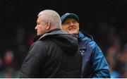16 March 2019; Ireland head coach Joe Schmidt, right, with Wales head coach Warren Gatland prior to the Guinness Six Nations Rugby Championship match between Wales and Ireland at the Principality Stadium in Cardiff, Wales. Photo by Brendan Moran/Sportsfile