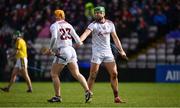 16 March 2019; Niall Burke of Galway, right, celebrates after scoring their side’s second goal with team-mate Davy Glennon during the Allianz Hurling League Division 1 Quarter-Final match between Galway and Wexford at Pearse Stadium in Salthill, Galway. Photo by Sam Barnes/Sportsfile