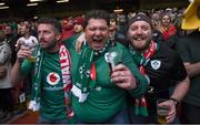 16 March 2019; Ireland supporters during the Guinness Six Nations Rugby Championship match between Wales and Ireland at the Principality Stadium in Cardiff, Wales. Photo by Ramsey Cardy/Sportsfile