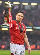 16 March 2019; Jonathan Davies of Wales celebrates with the Guinness Six Nations Championship trophy following the Guinness Six Nations Rugby Championship match between Wales and Ireland at the Principality Stadium in Cardiff, Wales. Photo by Brendan Moran/Sportsfile