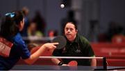 16 March 2019; Team Ireland's Fiodhna O'Leary, a member of the Blackrock Flyers Special Olympics Club, from Dublin 18, Co. Dublin, watches the flight of the ball during the Table Tennis matches on Day Two of the 2019 Special Olympics World Games in the Abu Dhabi National Exhibition Centre, Abu Dhabi, United Arab Emirates. Photo by Ray McManus/Sportsfile