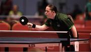 16 March 2019; Team Ireland's Fiodhna O'Leary, a member of the Blackrock Flyers Special Olympics Club, from Dublin 18, Co. Dublin, serves during the Table Tennis matches on Day Two of the 2019 Special Olympics World Games in the Abu Dhabi National Exhibition Centre, Abu Dhabi, United Arab Emirates. Photo by Ray McManus/Sportsfile