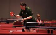 16 March 2019; Team Ireland's Aoife McMahon, a member of COPE Foundation, from Clonakilty, Co. Cork, serves during her Table Tennis match on Day Two of the 2019 Special Olympics World Games in the Abu Dhabi National Exhibition Centre, Abu Dhabi, United Arab Emirates. Photo by Ray McManus/Sportsfile