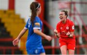 16 March 2019; Rebecca Creagh of Shelbourne celebrates scoring her side's first goal during the Só Hotels Women's National League match between Shelbourne and Limerick at Tolka Park in Dublin.  Photo by Piaras Ó Mídheach/Sportsfile