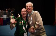 16 March 2019; Team Ireland's Francis Power, a member of Navan Arch Club, from Navan, Co. Meath, with Chief Executive of Sport Ireland John Treacy after his 3-2 win in the Table Tennis matches on Day Two of the 2019 Special Olympics World Games in the Abu Dhabi National Exhibition Centre, Abu Dhabi, United Arab Emirates. Photo by Ray McManus/Sportsfile