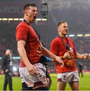 16 March 2019; Adam Beard, left, and Gareth Anscombe of Wales celebrate following the Guinness Six Nations Rugby Championship match between Wales and Ireland at the Principality Stadium in Cardiff, Wales. Photo by Ramsey Cardy/Sportsfile