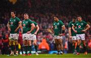 16 March 2019; Ireland players dejected in the final moments of the Guinness Six Nations Rugby Championship match between Wales and Ireland at the Principality Stadium in Cardiff, Wales. Photo by Ramsey Cardy/Sportsfile