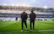 16 March 2019; Tyrone manager Mickey Harte, right, and assistant manager Gavin Devlin walk the pitch prior to the Allianz Football League Division 1 Round 6 match between Dublin and Tyrone at Croke Park in Dublin. Photo by David Fitzgerald/Sportsfile