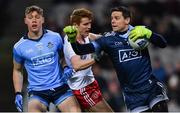 16 March 2019; Dublin goalkeeper Stephen Cluxton, supported by team-mate Con O'Callaghan, in action against Peter Harte of Tyrone during the Allianz Football League Division 1 Round 6 match between Dublin and Tyrone at Croke Park in Dublin. Photo by Piaras Ó Mídheach/Sportsfile