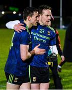 16 March 2019; Jason Doherty, left, and Andy Moran of Mayo celebrate after defeating Kerry in their Allianz Football League Division 1 Round 6 match between Kerry and Mayo at Austin Stack Park in Tralee, Co. Kerry. Photo by Diarmuid Greene/Sportsfile