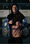 17 March 2019; Newly crowned WBA, IBF & WBO Female Lightweight World Champion Katie Taylor on her arrival at Dublin Airport. Taylor defeated Brazilian boxer Rose Volante in their unification bout at the Liacouras Center in Philadelphia, USA, on Friday, March 15. Photo by Stephen McCarthy/Sportsfile