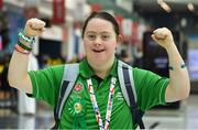 17 March 2019; Team Ireland's Fiodhna O'Leary, a member of the Blackrock Flyers Special Olympics Club, from Dublin 18, Co. Dublin, enjoys St Patrick's Day on Day Three of the 2019 Special Olympics World Games in the Abu Dhabi National Exhibition Centre, Abu Dhabi, United Arab Emirates. Photo by Ray McManus/Sportsfile
