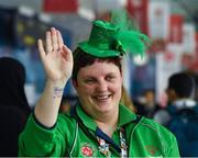 17 March 2019; Team Ireland's Lisa Redmond, a member of the Wexford Special Olympics Club, from Tomhaggard, Co. Wexford, enjoys the St. Patrick's day festivities on Day Three of the 2019 Special Olympics World Games in the Abu Dhabi National Exhibition Centre, Abu Dhabi, United Arab Emirates. Photo by Ray McManus/Sportsfile