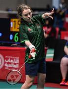 17 March 2019; Team Ireland's Sarah-Louise Rea, a member of Lisburn 2gether SOC, from Lisburn, Co. Antrim, serves during her 2-0 win in her Singles Round One game on Day Three of the 2019 Special Olympics World Games in the Abu Dhabi National Exhibition Centre, Abu Dhabi, United Arab Emirates. Photo by Ray McManus/Sportsfile