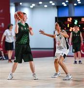 17 March 2019; Team Ireland's Leon McDaid, a member of the North West SOC, from Convoy, Co. Donegal, takes on Hajar Maaroufi Chagrani of France during the SO Ireland v SO France Basketball game on Day Three of the 2019 Special Olympics World Games in the Abu Dhabi National Exhibition Centre, Abu Dhabi, United Arab Emirates. Photo by Ray McManus/Sportsfile