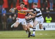 17 March 2019; Killian Coghlan of Christian Brothers College is tackled by Daniel Hurley, right, and Seán Henry Squires of Presentation Brothers College during the Clayton Hotels Munster Schools Senior Cup Final match between Christian Brothers College and Presentation Brothers College at Irish Independent Park in Cork. Photo by Eóin Noonan/Sportsfile
