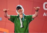 17 March 2019; Team Ireland's Kellie O'Donnell, a member of the Waterford SO Club, from Carrick-on-Suir, Co. Tipperary, after receiving a 4th place ribbon for Artistic Gymnastics on Day Three of the 2019 Special Olympics World Games in the Abu Dhabi National Exhibition Centre, Abu Dhabi, United Arab Emirates. Photo by Ray McManus/Sportsfile