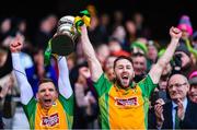 17 March 2019; Joint-captains Ciarán McGrath, left, and Micheál Lundy of Corofin lift The Andy Merrigan Cup following the AIB GAA Football All-Ireland Senior Club Championship Final match between Corofin and Dr Crokes at Croke Park in Dublin. Photo by Piaras Ó Mídheach/Sportsfile