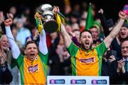 17 March 2019; Joint-captains Ciarán McGrath, left, and Micheál Lundy of Corofin lift The Andy Merrigan Cup following the AIB GAA Football All-Ireland Senior Club Championship Final match between Corofin and Dr Crokes at Croke Park in Dublin. Photo by Piaras Ó Mídheach/Sportsfile