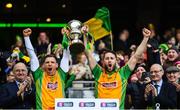 17 March 2019; Joint-captains Ciarán McGrath, left, and Micheál Lundy of Corofin lift The Andy Merrigan Cup following the AIB GAA Football All-Ireland Senior Club Championship Final match between Corofin and Dr Crokes at Croke Park in Dublin. Photo by Harry Murphy/Sportsfile