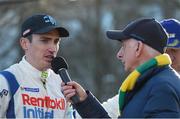 17 March 2019; Criag Breen at the finish of the 2019 Clonakilty Park Hotel Clonakilty West Cork Rally,doing an interview with Martin Walsh, round two of the Irish Tarmac Rally Championship in Clonakilty, Co. Cork. Photo by Philip Fitzpatrick/Sportsfile