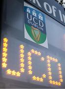 15 March 2019; A detailed view of the scoreboard prior to the SSE Airtricity League Premier Division match between UCD and Finn Harps at the Belfield Bowl in Dublin. Photo by Ben McShane/Sportsfile