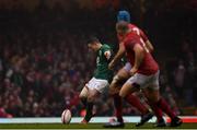 16 March 2019; Jonathan Sexton of Ireland kicks a restart during the Guinness Six Nations Rugby Championship match between Wales and Ireland at the Principality Stadium in Cardiff, Wales. Photo by Brendan Moran/Sportsfile