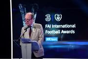 17 March 2019; Minister for Transport, Tourism and Sport, Shane Ross T.D. speaks during the Three FAI International Awards at RTE Studios in Donnybrook, Dublin. Photo by Stephen McCarthy/Sportsfile